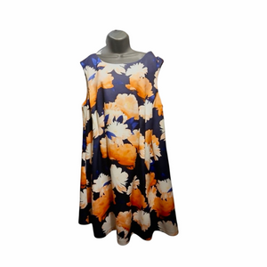 Vince Camuto Women's Plus 22W Floral Sleeveless A-Line Dress Navy Blue (JC260)